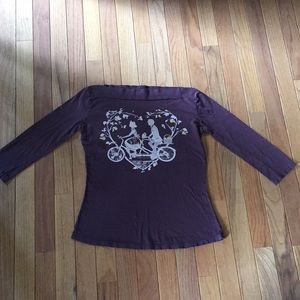 Blue platypus 3/4 sleeve boatneck top